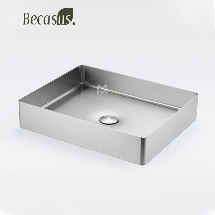Stainless Steel Rectangle Stainless Steel Vessel Sink with Pop Up Drain For Bathroom Sinks Above Counter
