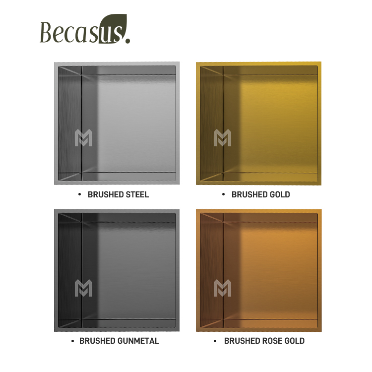 Bathroom Niche 12" X 12" Brushed Gold Stainless Steel Niche for Bathroom Wall