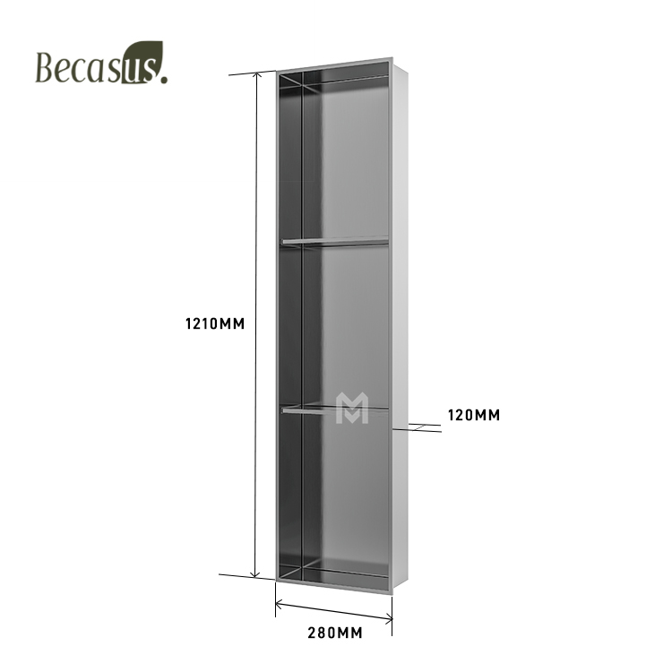 3 Shelves Wall Niche Stainless Steel Recessed Shower Shelf for Bathroom Storage, No Tile Needed Over Mount Installation