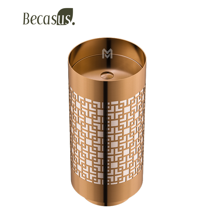 Modern 304/316 Stainless Steel Bathroom Sink Round Shape Freestanding Column Pedestal Wash Basin