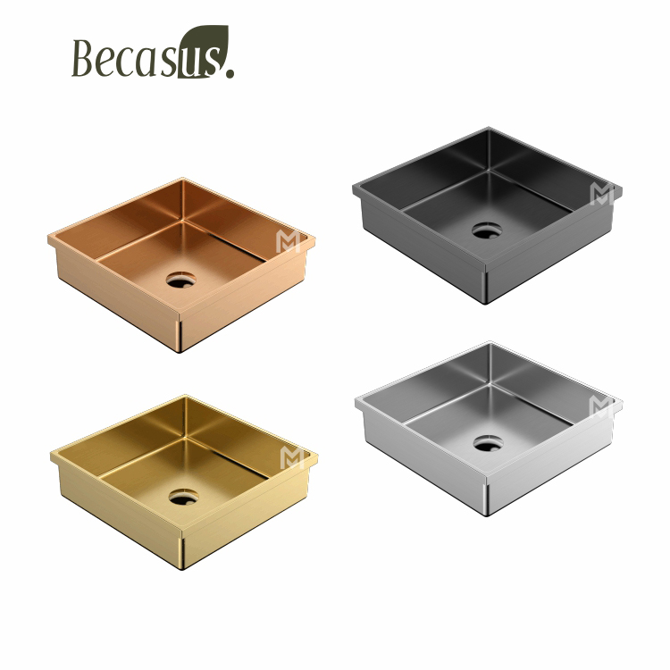 Semi Recessed Basin Sink Square Drop In Bathroom Sinks with Overflow Stainless Steel Vessel Sinks for Bathroom Modern Above Counter Basin Vanity Sink