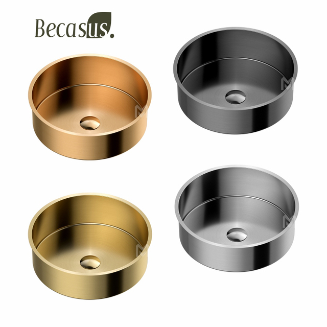 Round Shape Stainless Steel Under Table Bathroom Sink with Drain Hole