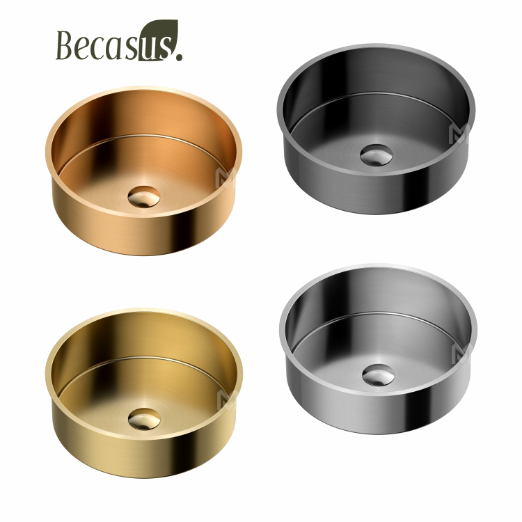 Round Shape Stainless Steel Under Table Bathroom Sink with Drain Hole