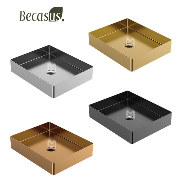 Stainless Steel Rectangle Stainless Steel Vessel Sink with Pop Up Drain For Bathroom Sinks Above Counter