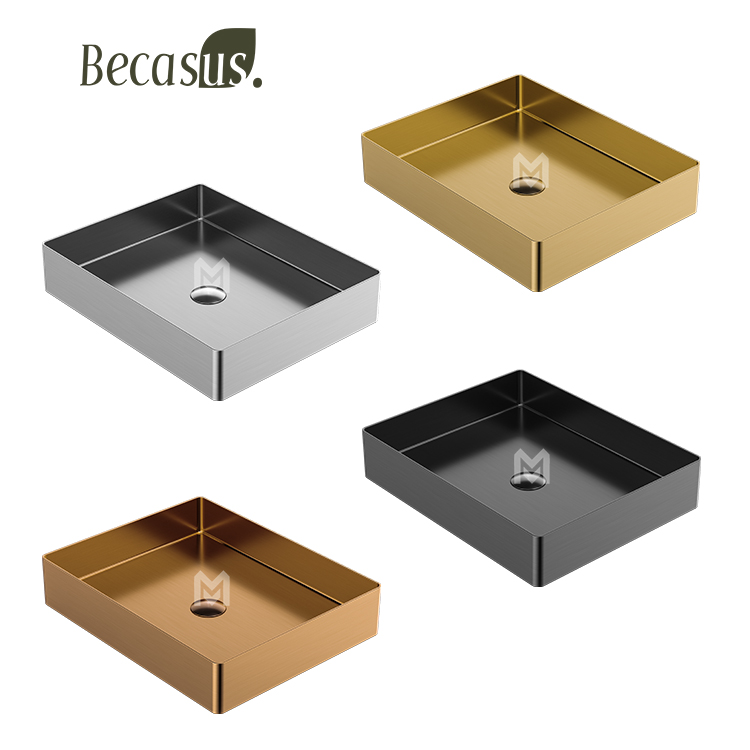 Stainless Steel Rectangle Stainless Steel Vessel Sink with Pop Up Drain For Bathroom Sinks Above Counter