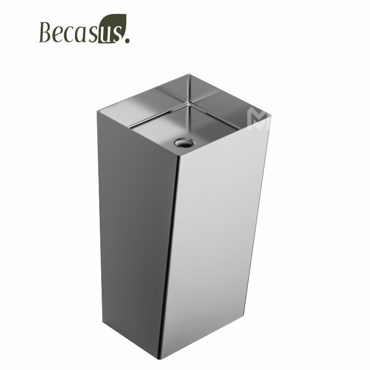Stainless Steel SUS304 One-Piece Pedestal Basin Easy Clean Floor Mounted Bathroom Sink with Drainer for Home Hotel Use