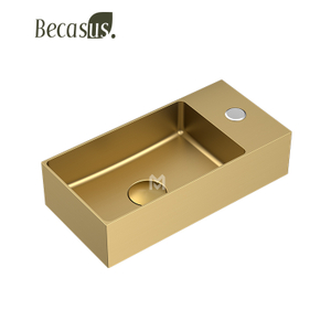 Wall Mount Rectangle Vessel Sink with Faucet Hole Bathroom Sink with Pop-up Drain Combo PVD Surface Vanity Sink Basin