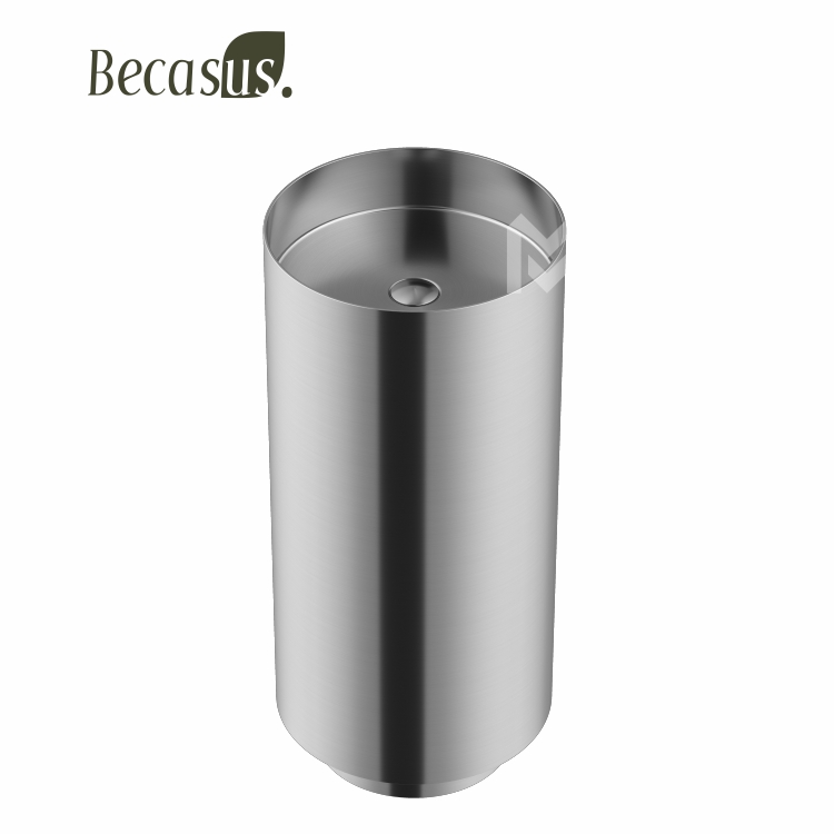 Brushed Gold Modern Luxury Round Stainless Steel Sink Pedestal Sink Freestanding