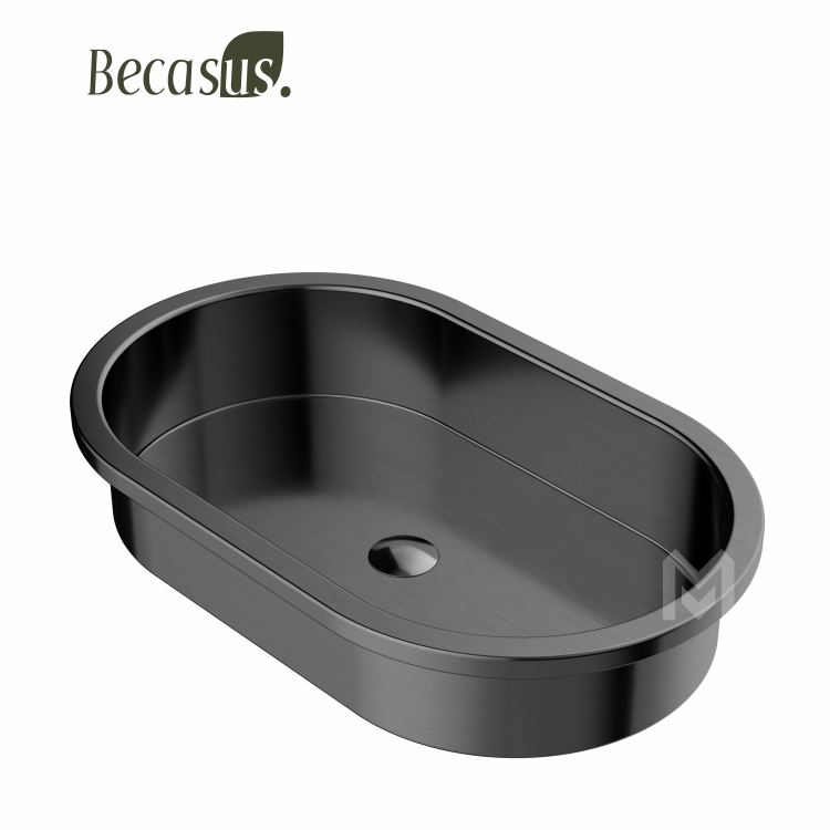 Modern Semi-Counter Stainless Steel Basin Sink with Pop Up Drain Drop-in Bathroom Oval Vessel Sinks for Bathrooms