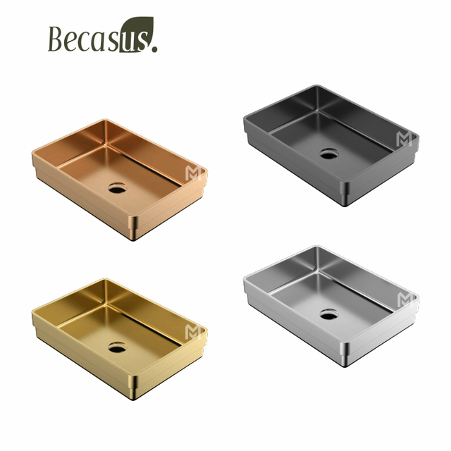 Semi Recessed Basin Sink Vessel Drop In Bathroom Sinks with Overflow Stainless Steel Vessel Sinks for Bathroom Modern Above Counter Basin Vanity Sink