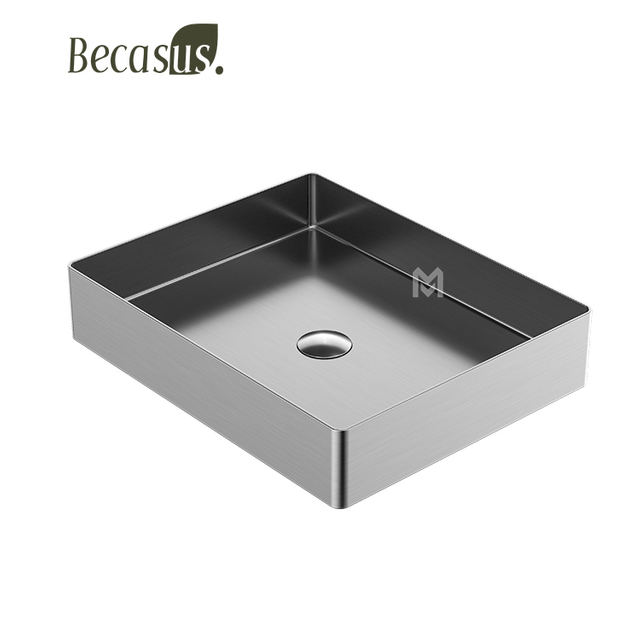 Stainless Steel Rectangle Stainless Steel Vessel Sink with Pop Up Drain For Bathroom Sinks Above Counter
