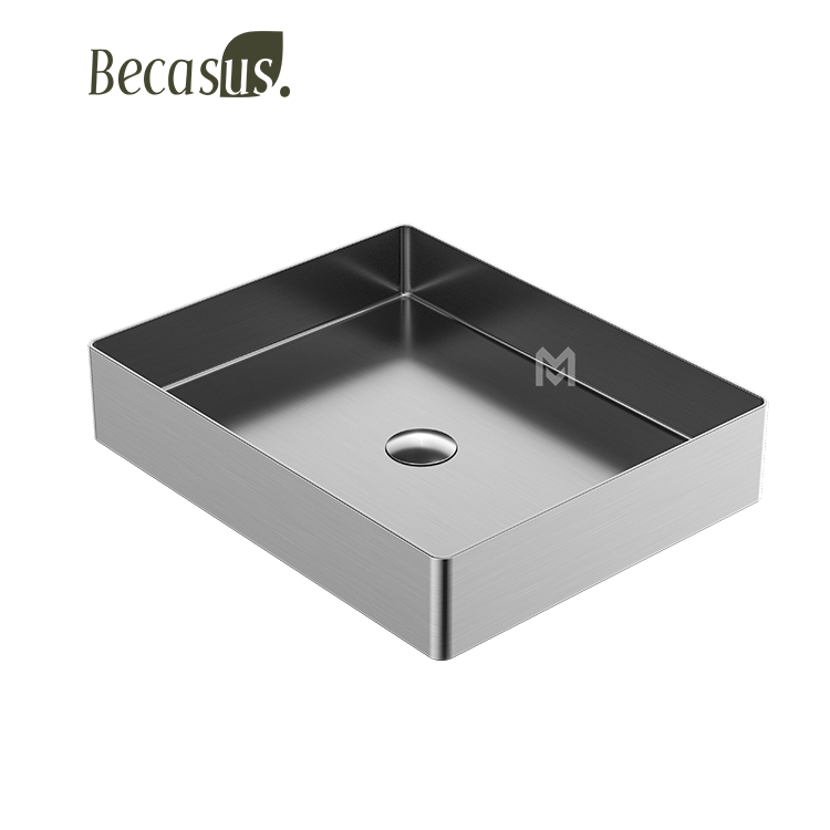 Stainless Steel Rectangle Stainless Steel Vessel Sink with Pop Up Drain For Bathroom Sinks Above Counter