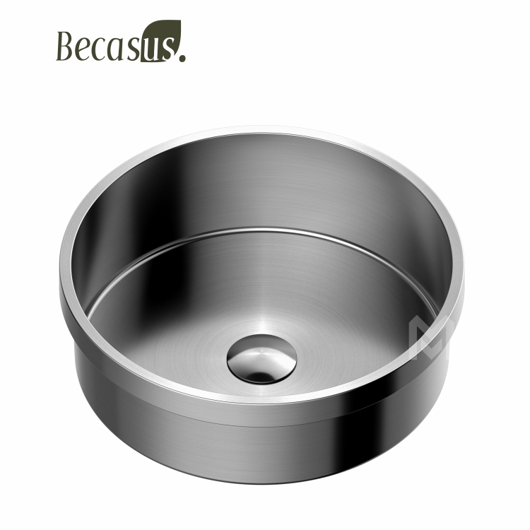 Drop In Bathroom Sink Round Stainless Steel Luxury with Drain Brushed Color