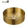 Round Stainless Steel Vessel Sink with Pop-Up Drain Stopper PVD Coating Countertop Sink Vanity for Bathroom & Hotel