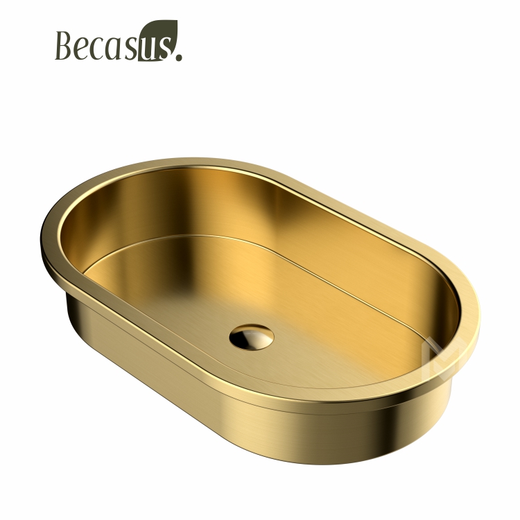 Modern Semi-Counter Stainless Steel Basin Sink with Pop Up Drain Drop-in Bathroom Oval Vessel Sinks for Bathrooms