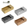 Wall Mount Rectangle Vessel Sink with Faucet Hole Bathroom Sink with Pop-up Drain Combo PVD Surface Vanity Sink Basin