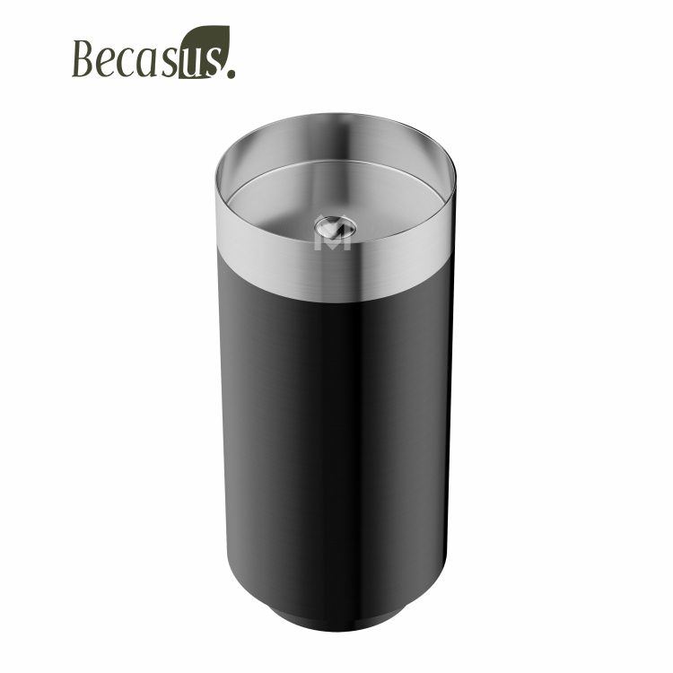 Brushed Gold & Black Round Stainless Steel Pedestal Sink Floorstanding Washbasin
