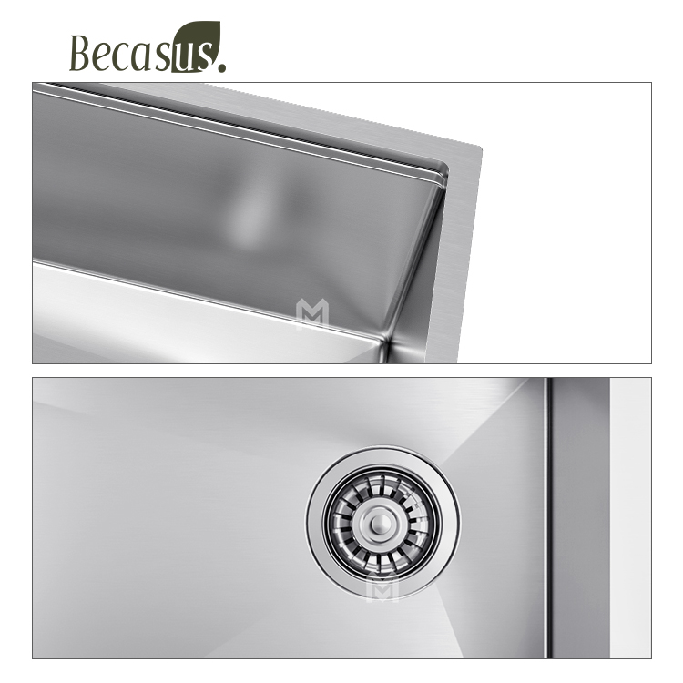 Workstation Undermount Stainless Steel Single Bowl Kitchen Sink Undermount installation with Accessories BECASUS