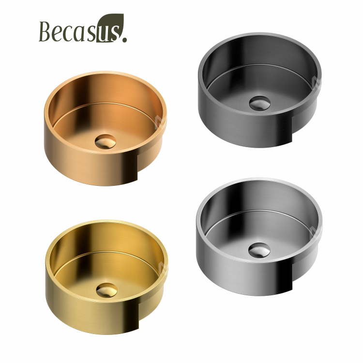 Stainless Steel Basin Sink with Pop Up Drain Undermount Drop-in Bathroom Round Vessel Sinks for Bathrooms