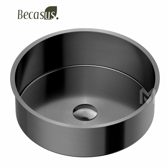 Round Shape Stainless Steel Under Table Bathroom Sink with Drain Hole
