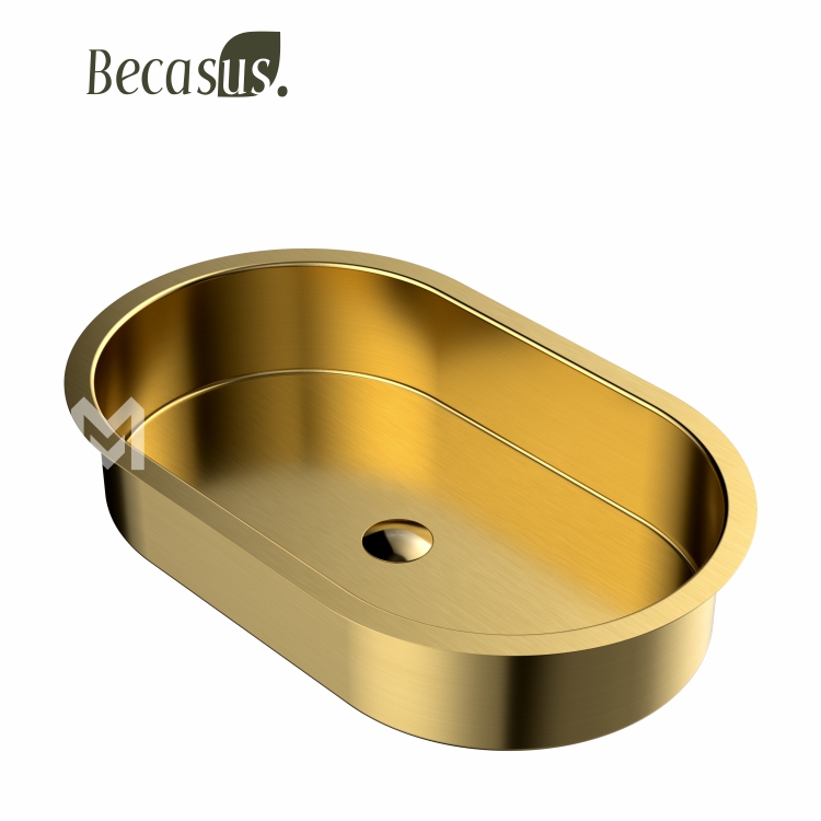 Modern Stainless Steel Vanity Bowl Sink Oval Bathroom Sink Under Counter Wash Basin