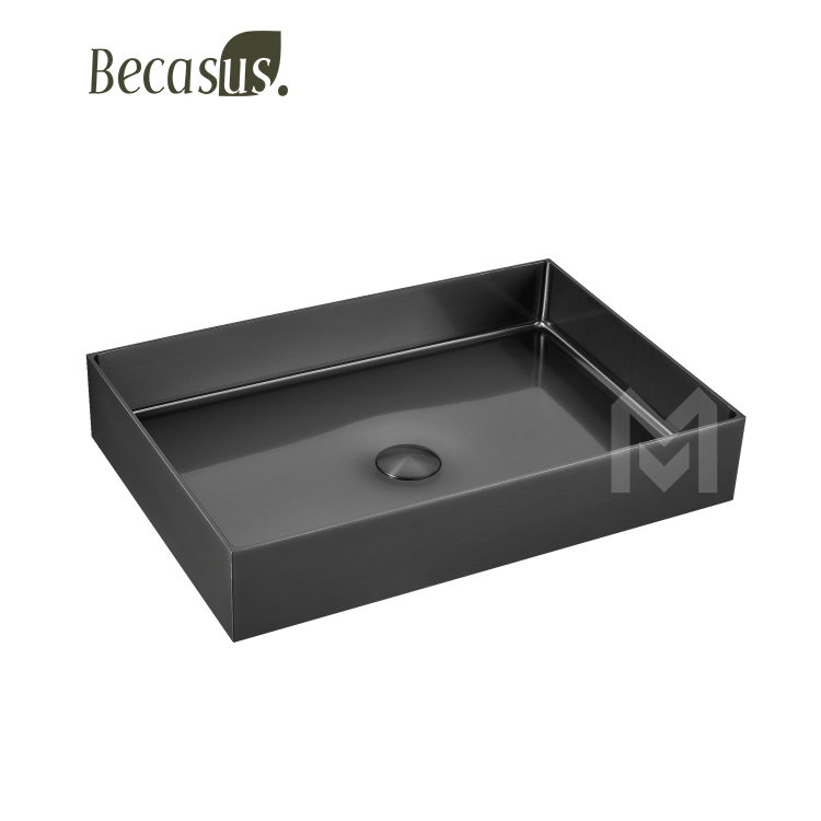 Stainless Steel Rectangle Vessel Sink with Pop Up Drain Gold Bathroom Sinks Above Counter for Bathrooms