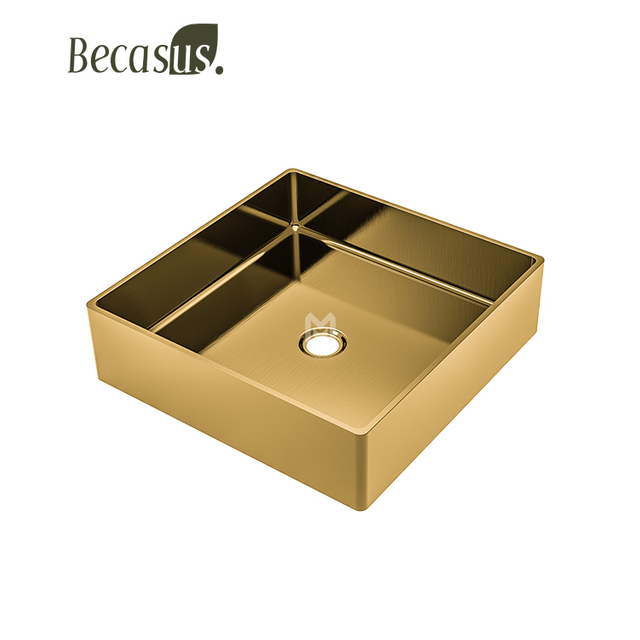 Brushed Square Stainless Steel Overmount Basin Rusoof Modern Light Luxury Bathroom Art Basin 