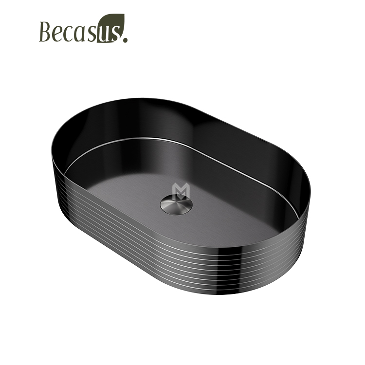 Bathroom Vessel Sink Gold 16 Gauge Nano Titanium Plating Above Counter Oval Vanity Lavatory Bath Sink Basin