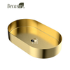 Bathroom Vessel Sink Gold 16 Gauge Nano Titanium Plating Above Counter Oval Vanity Lavatory Bath Sink Basin