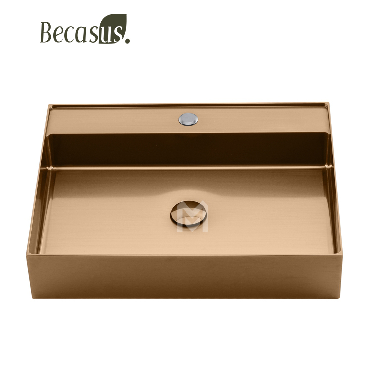 Rectangle Vessel Sink 23x15 Inch Stainless Steel Vessel Sinks Above Counter Bathroom Sinks Bowl Sink with Faucet Hole