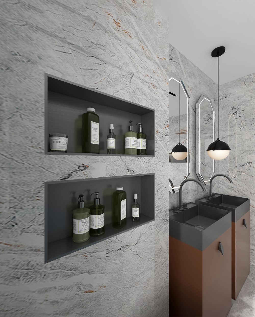 Side-by-side comparison showing floor space recovery with wall-mounted floating vanity versus traditional floor-standing bathroom vanity cabinet.jpg
